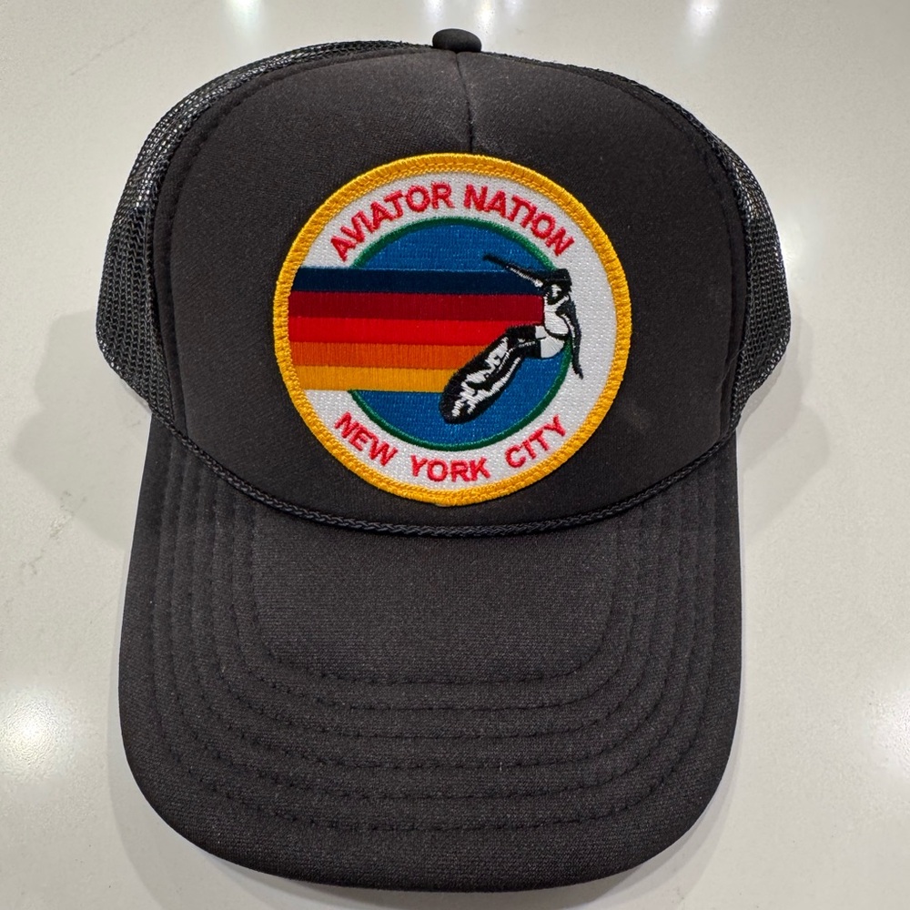 Aviator Nation Black Trucker Hat with Multicolor Retro Patch